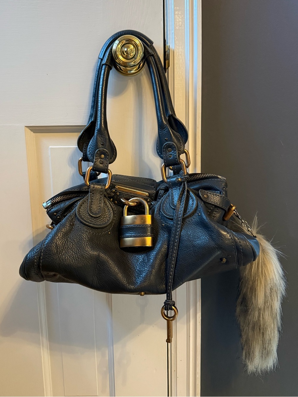 CHLOE Paddington Charcoal Dark Gray Gold Satchel Y2K Bag Shoulder Phoebe Philo - Picture 4 of 15